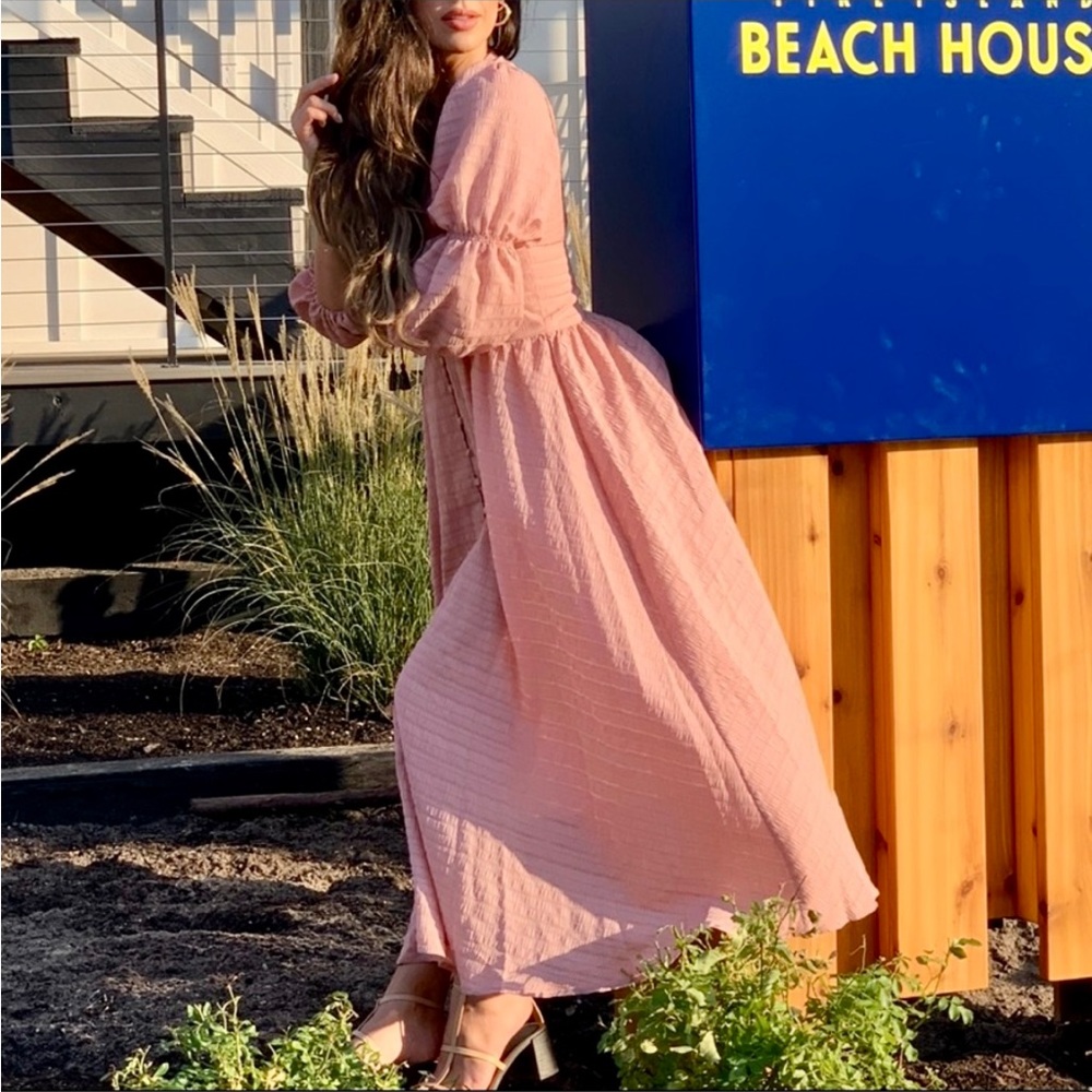 O.p.t. Dusty rose pink Boho maxi dress puff sleeves corset V-neck button-down XS - Picture 3 of 8